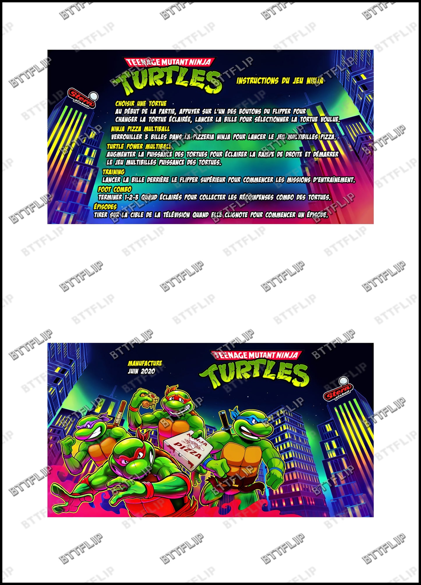 Reglas e instrucciones del juego Tortugas Ninja Stern 2020 Delantal personalizado de pinball V3