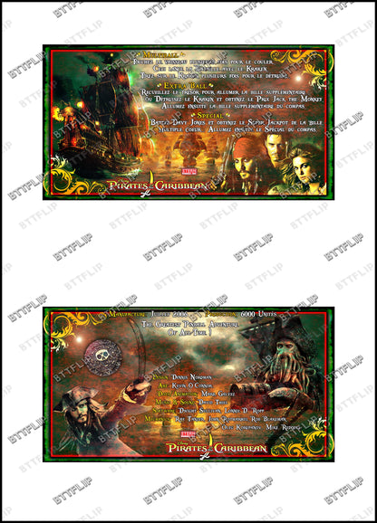 Stern Piratas del Caribe 2006 Juego de Cartas Reglas Instrucciones Flipper Custom Apron V3