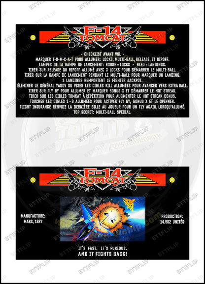 Williams F-14 Tomcat 1987 Jeu Cartes règles Instructions Flipper Custom Apron V3