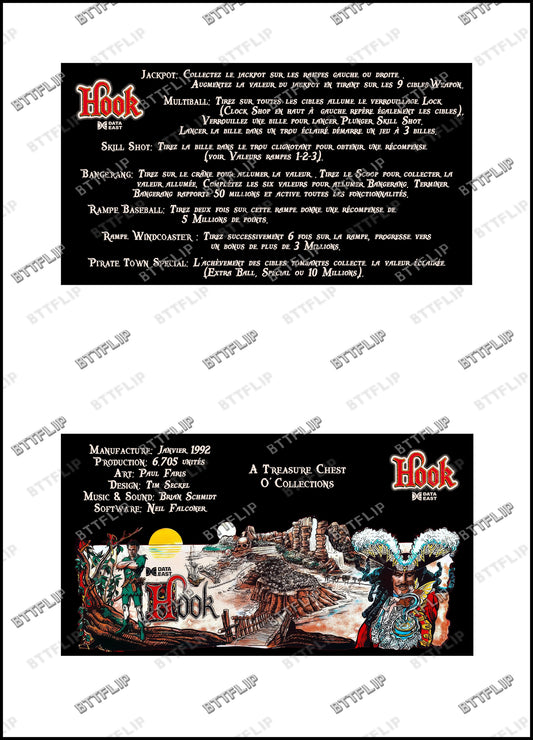 Data East Hook 1992 Juego Cartas reglas Instrucciones Pinball Delantal Personalizado V4