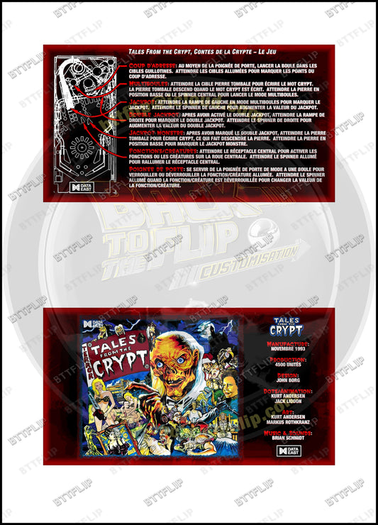 Cartes d'instructions custom apron flipper Data East Tales From The Crypt 1993 V4 (set de 2)