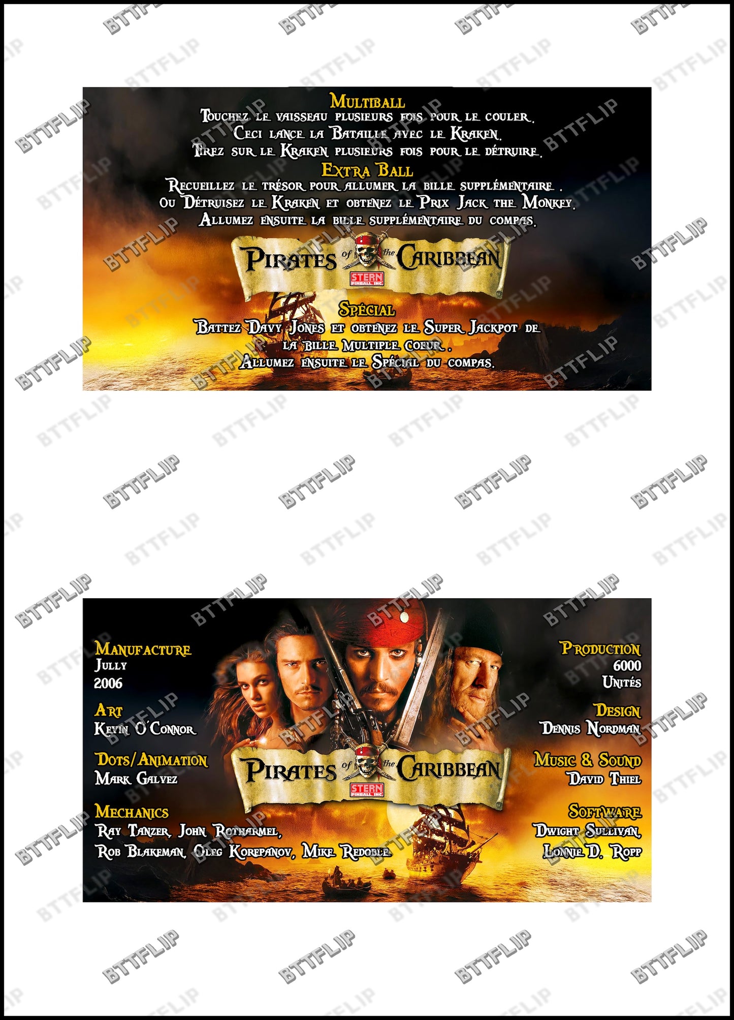 Stern Piratas del Caribe 2006 Juego de cartas reglas Instrucciones Pinball Custom Apron V4