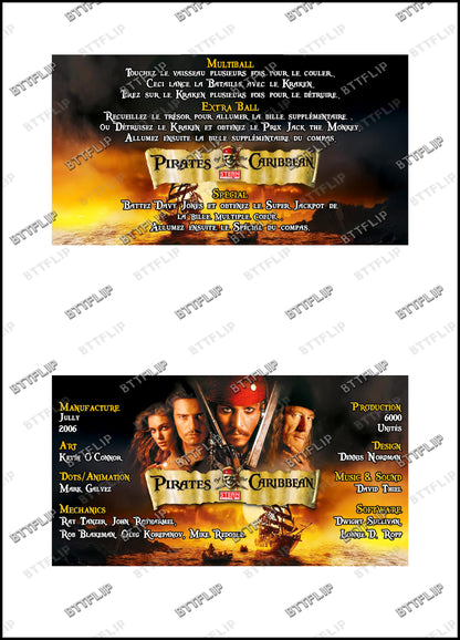 Stern Piratas del Caribe 2006 Juego de cartas reglas Instrucciones Pinball Custom Apron V4