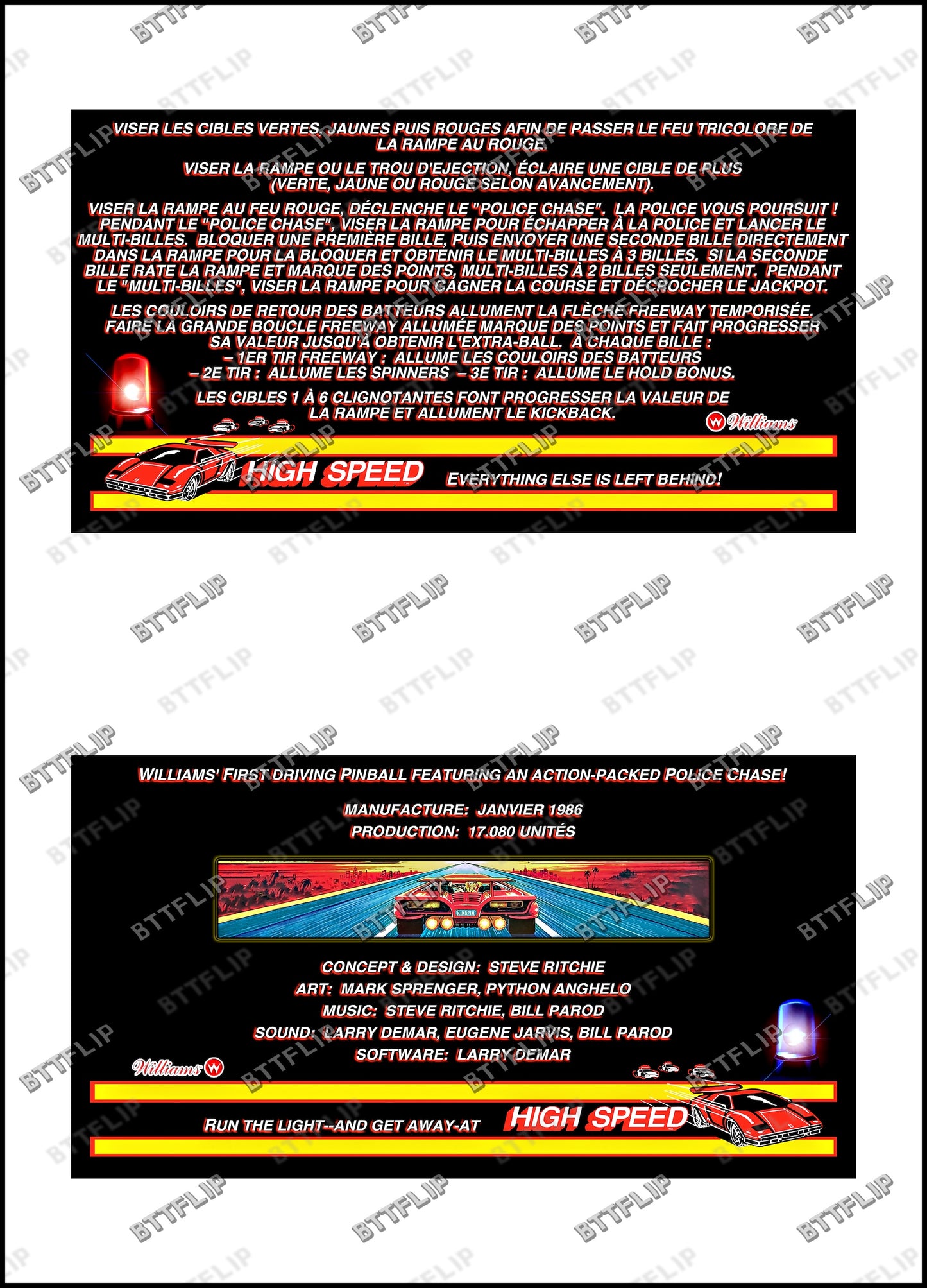 Williams HIGH SPEED 1986 Card Game Rules Instructions Pinball Custom Apron