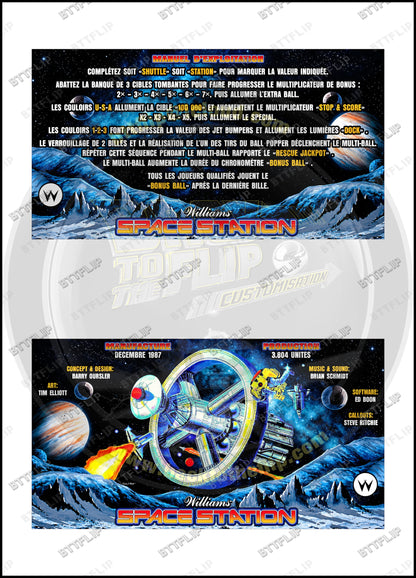 Cartes d'instructions custom apron flipper Williams Space Station 1987 (set de 2)