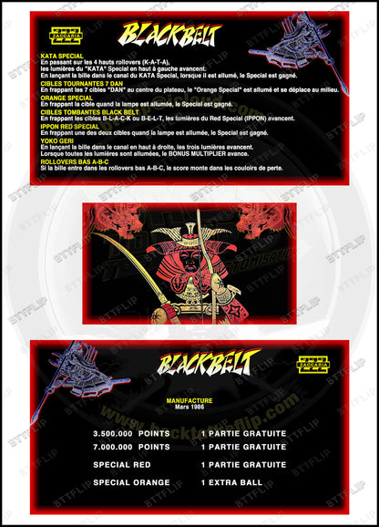 Custom instruction cards apron flipper Zaccaria Blackbelt 1986 (set of 3)