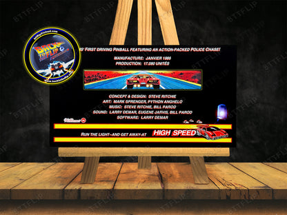Williams HIGH SPEED 1986 Card Game Rules Instructions Pinball Custom Apron