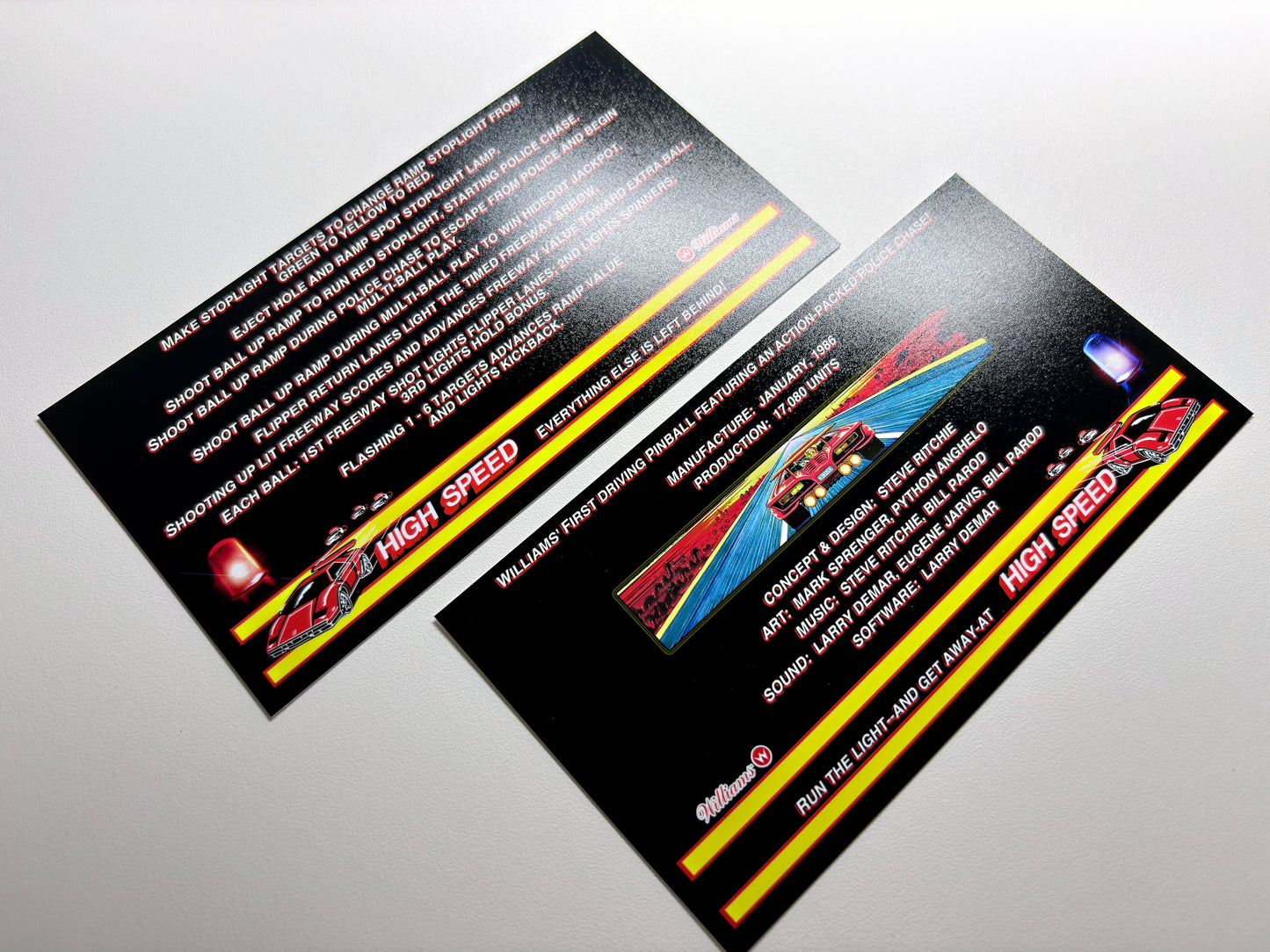 Williams HIGH SPEED 1986 Juego Cartas Reglas Instrucciones Pinball Delantal Personalizado