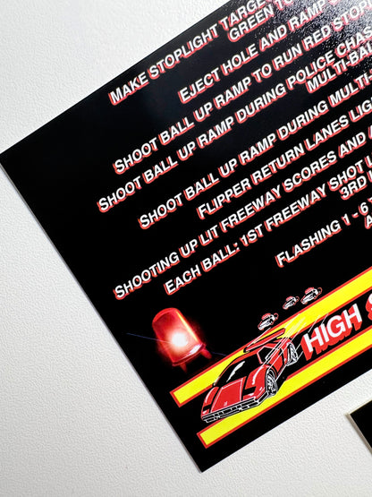 Williams HIGH SPEED 1986 Juego Cartas Reglas Instrucciones Pinball Delantal Personalizado