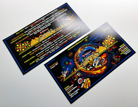 Custom apron instruction cards Williams Hurricane 1991 flipper