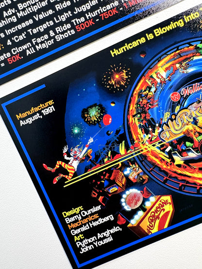 Reglas e instrucciones de las tarjetas de juego Williams Hurricane 1991 Delantal personalizado de pinball