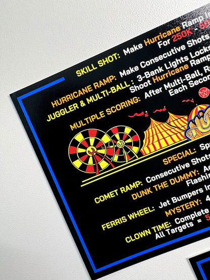 Reglas e instrucciones de las tarjetas de juego Williams Hurricane 1991 Delantal personalizado de pinball