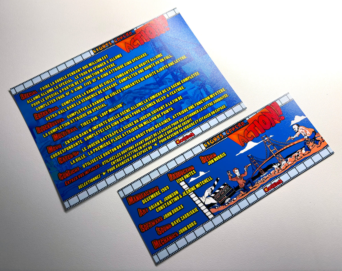 Cartes d'instructions custom apron flipper Gottlieb Light Camera Action 1989 V1 (set de 2)