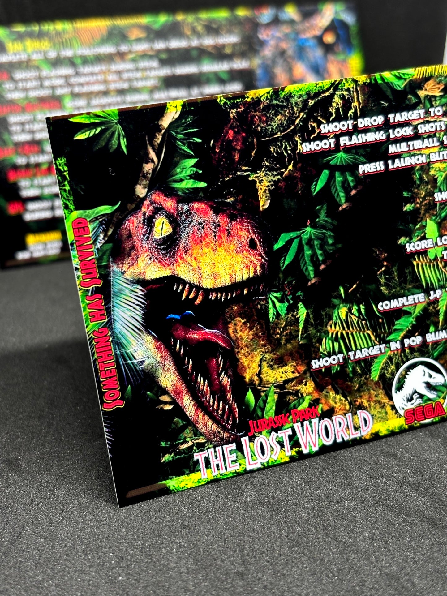 Instrucciones de las tarjetas del juego SEGA The Lost World Jurassic Park 1997, tarjetas de pinball personalizadas con impresión de pinball.