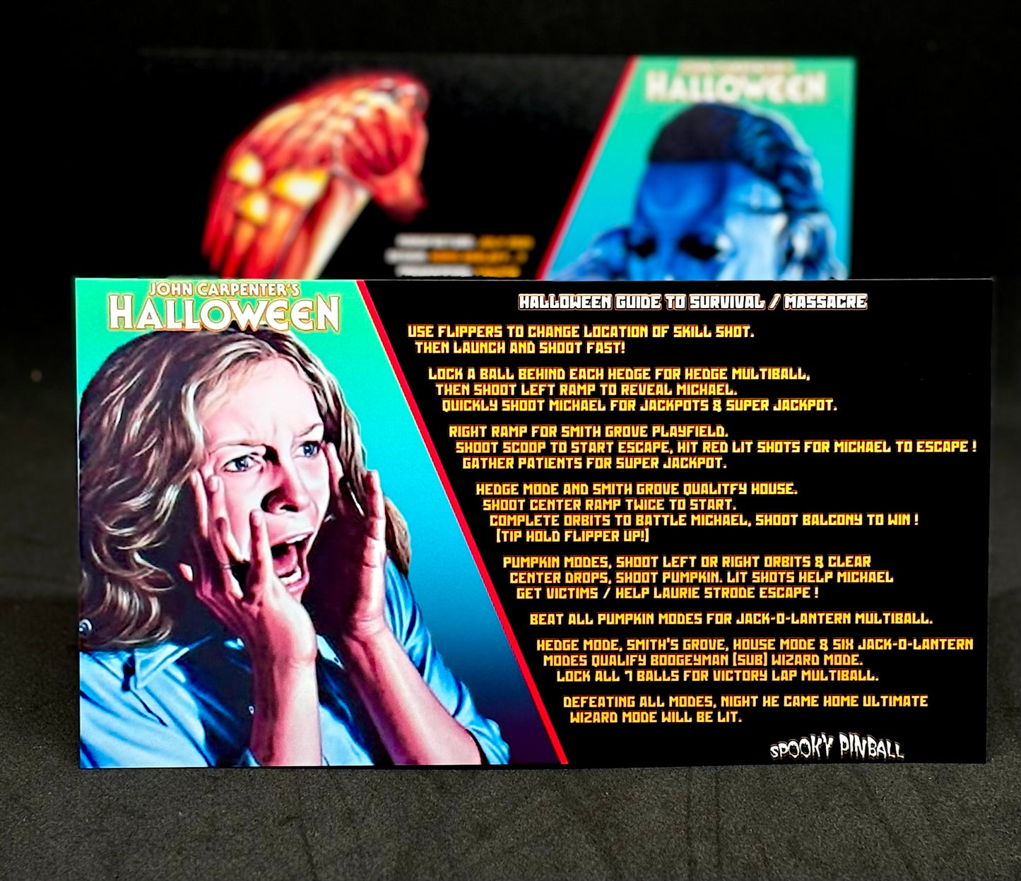 Instrucciones de las tarjetas del juego SPOOKY Halloween 2021, versión Pinball 2, tarjetas de delantal de Pinball impresas personalizadas