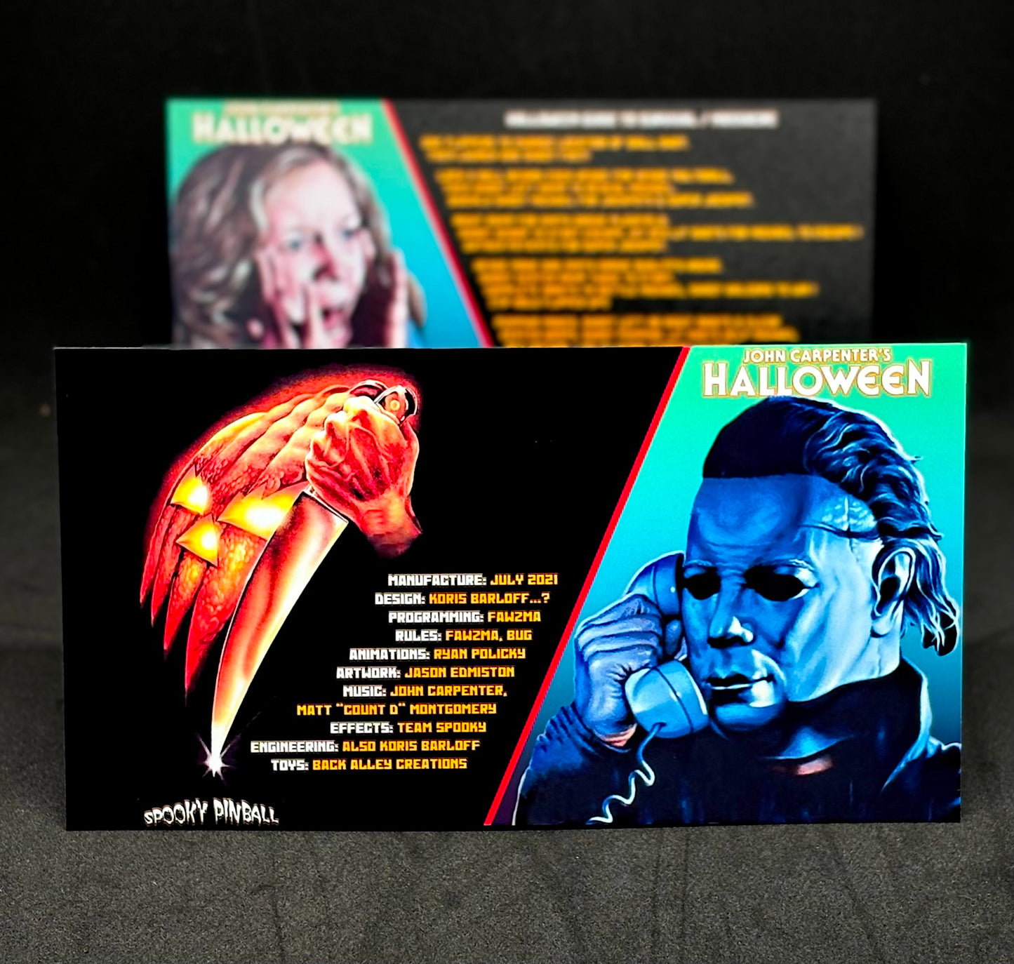 Instrucciones de las tarjetas del juego SPOOKY Halloween 2021, versión Pinball 2, tarjetas de delantal de Pinball impresas personalizadas