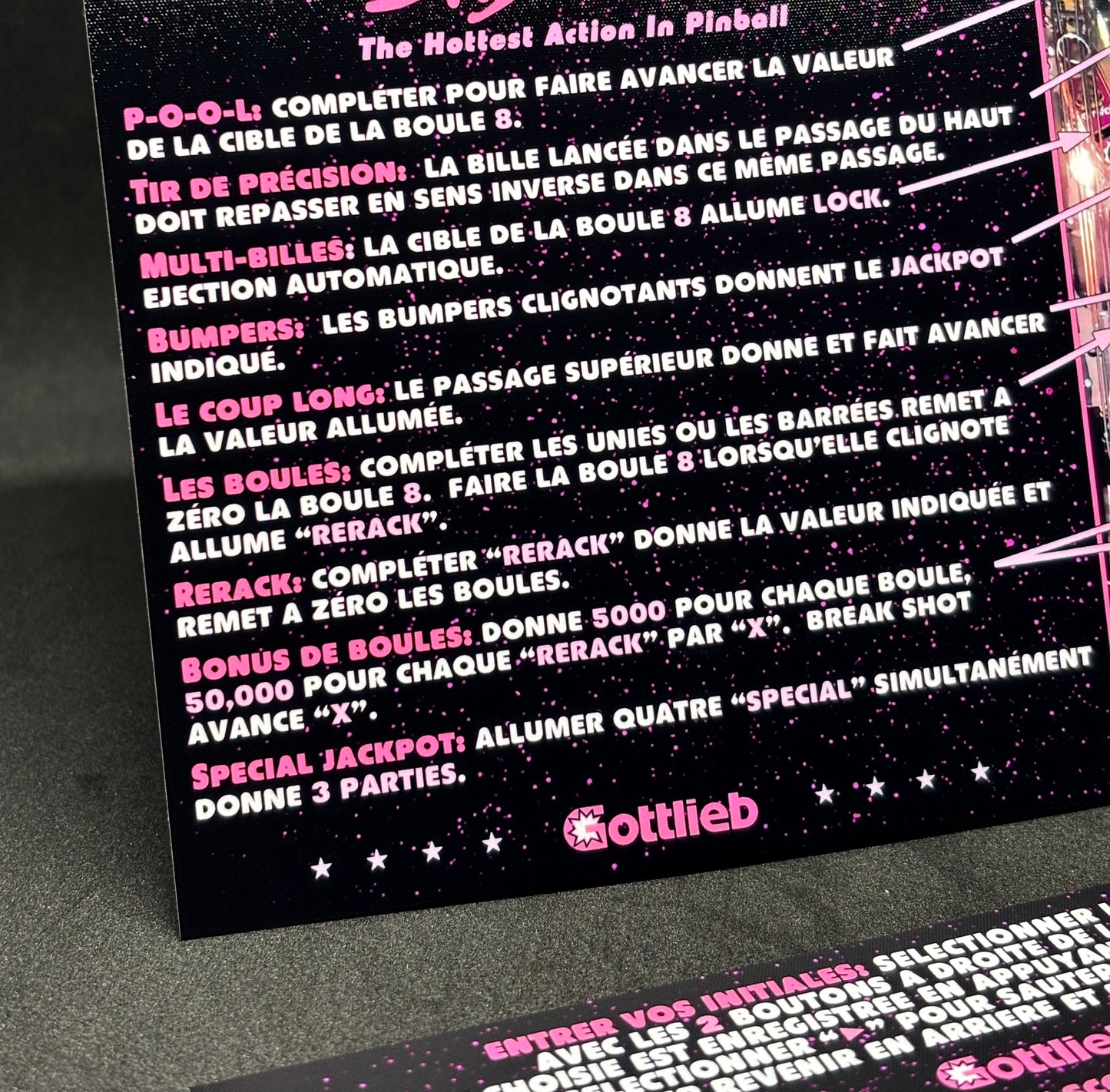 Instrucciones de las tarjetas del juego Gottlieb Bad Girls 1988, tarjetas de pinball personalizadas con impresión de delantal