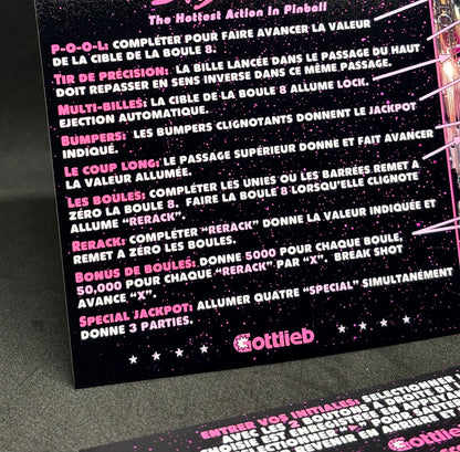 Instrucciones de las tarjetas del juego Gottlieb Bad Girls 1988, reglas impresas del delantal personalizado de pinball