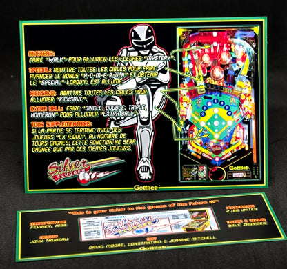Instrucciones de las tarjetas del juego Gottlieb Silver Slugger 1990, reglas impresas del delantal personalizado de Pinball