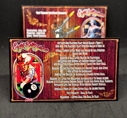 Bally Eight Ball Deluxe 1981 (F) Game Cards Instructions Pinball Custom Apron Printed Rules M-1508-98F