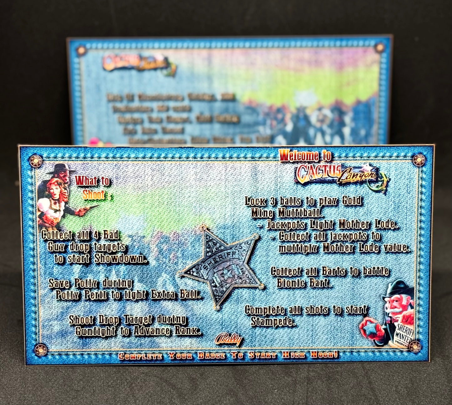 Instrucciones de tarjetas de juegos de pinball Bally Cactus Canyon 1998 - Tarjetas de pinball personalizadas con impresión personalizada
