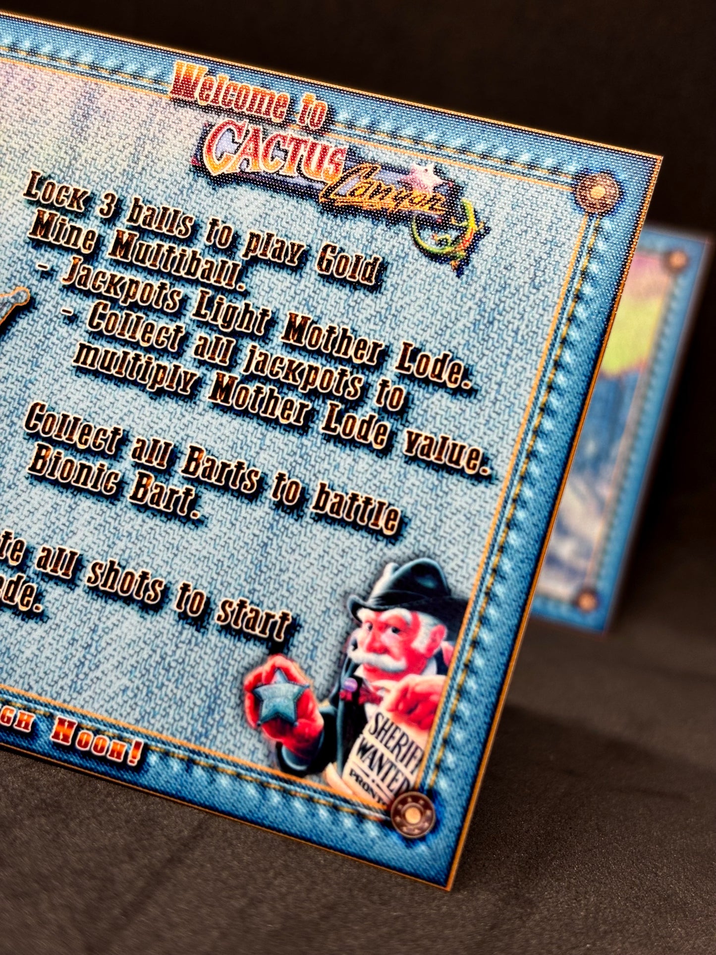 Instrucciones de tarjetas de juegos de pinball Bally Cactus Canyon 1998 - Tarjetas de pinball personalizadas con impresión personalizada
