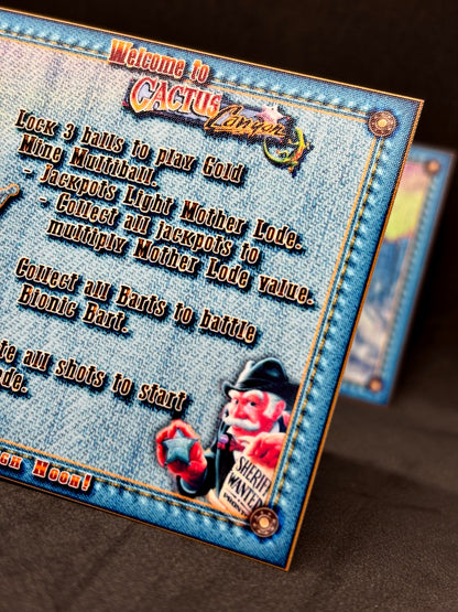 Bally Cactus Canyon 1998 Games Cards Instructions Pinball - Custom Printed Pinball Apron Cards