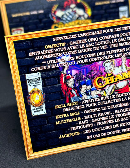 Instrucciones de las tarjetas del juego Bally The Champion Pub 1998 Delantal personalizado de pinball Reglas impresas