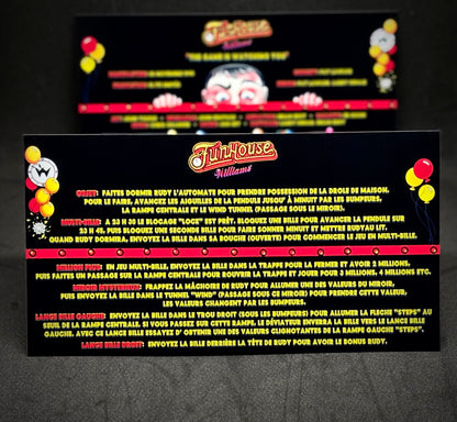 Instrucciones de las tarjetas del juego Williams Funhouse 1990, delantal personalizado de pinball, reglas impresas V2