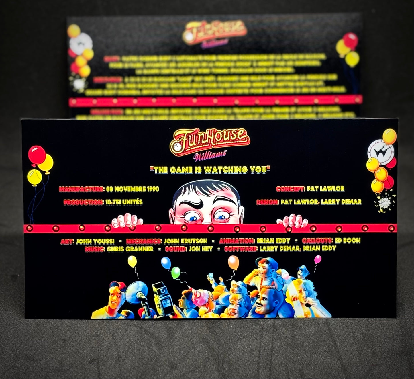 Williams Funhouse 1990 Game Cards Instructions Pinball Custom Apron Printed Rules V2