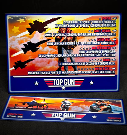 Instrucciones de las tarjetas del juego Gottlieb Gold Wings Top Gun 1986, reglas impresas del delantal personalizado de Pinball