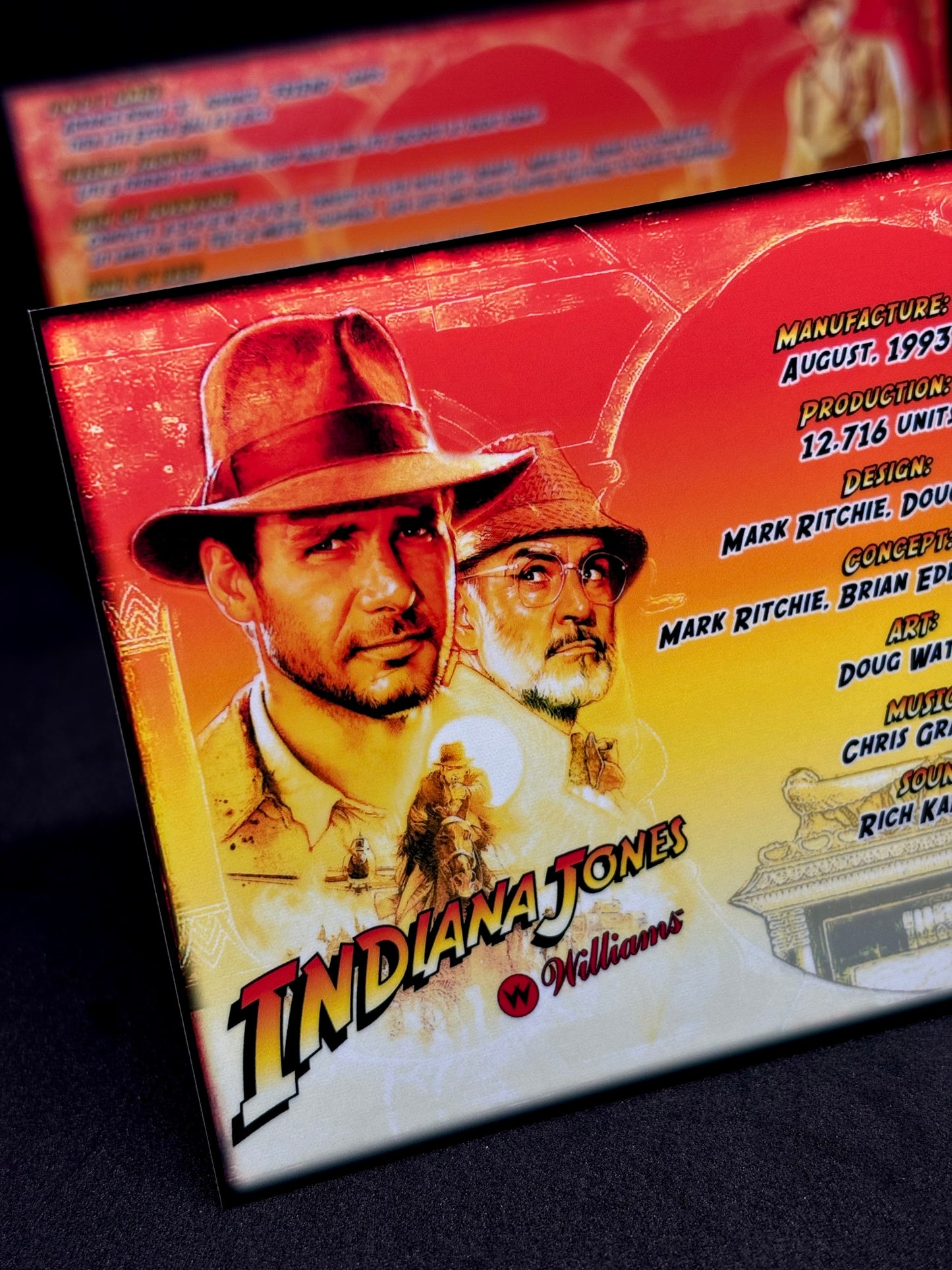 Williams Indiana Jones 1993 Jeu Cartes Instructions Flipper Custom Apron règles imprimées V2