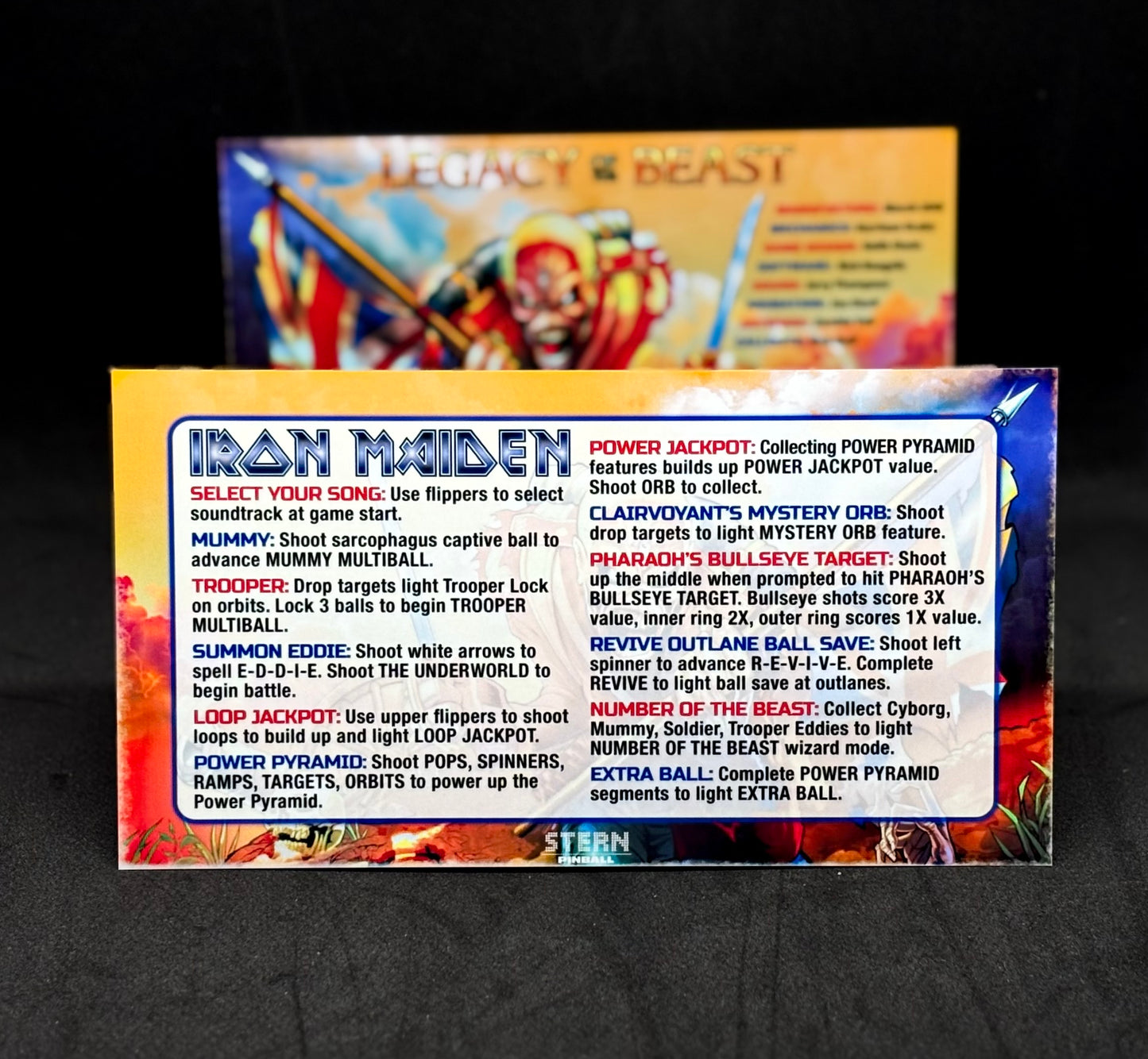 Instrucciones de las tarjetas de juego Stern Iron Maiden 2018, versión Pinball 2, tarjetas de delantal de pinball con impresión personalizada
