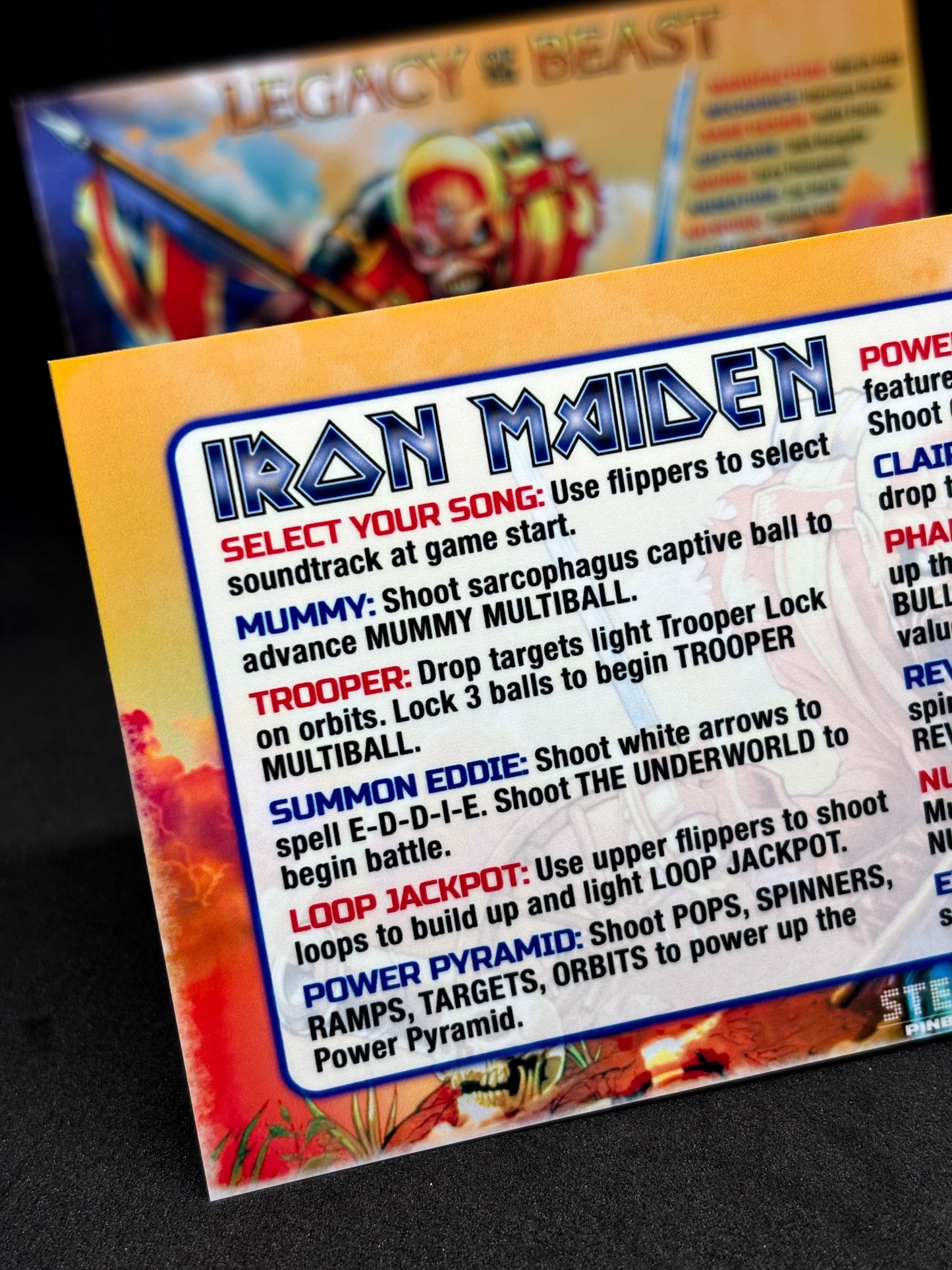 Instrucciones de las tarjetas de juego Stern Iron Maiden 2018, versión Pinball 2, tarjetas de delantal de pinball con impresión personalizada