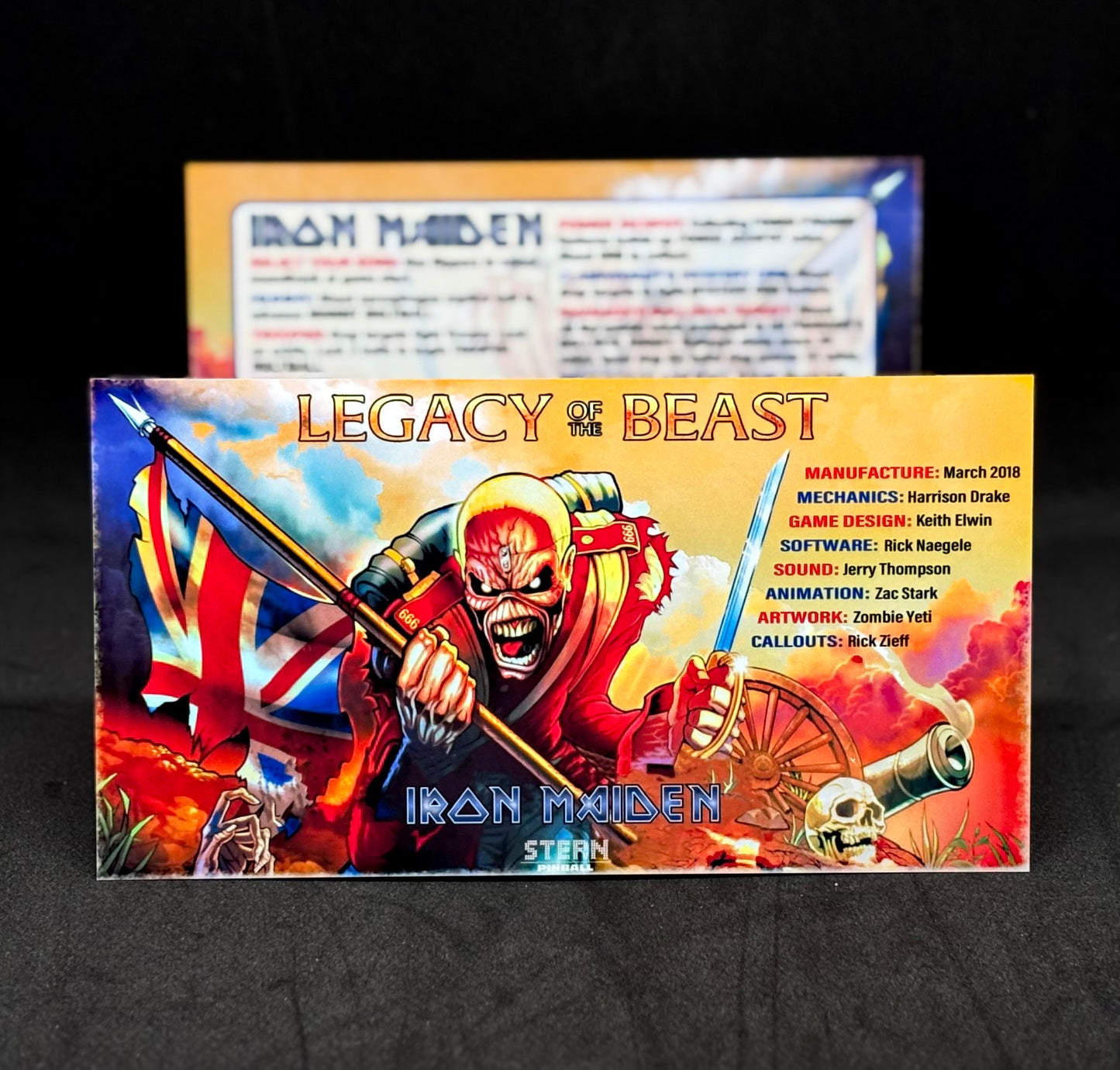 Instrucciones de las tarjetas de juego Stern Iron Maiden 2018, versión Pinball 2, tarjetas de delantal de pinball con impresión personalizada
