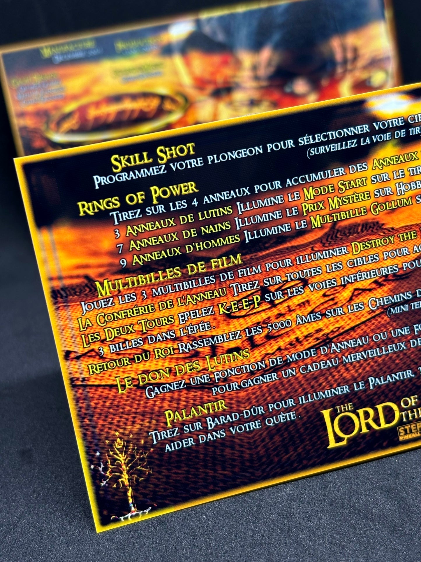 Instrucciones de las tarjetas de juego de pinball de Stern El Señor de los Anillos 2003 - Tarjetas de pinball personalizadas con impresión personalizada