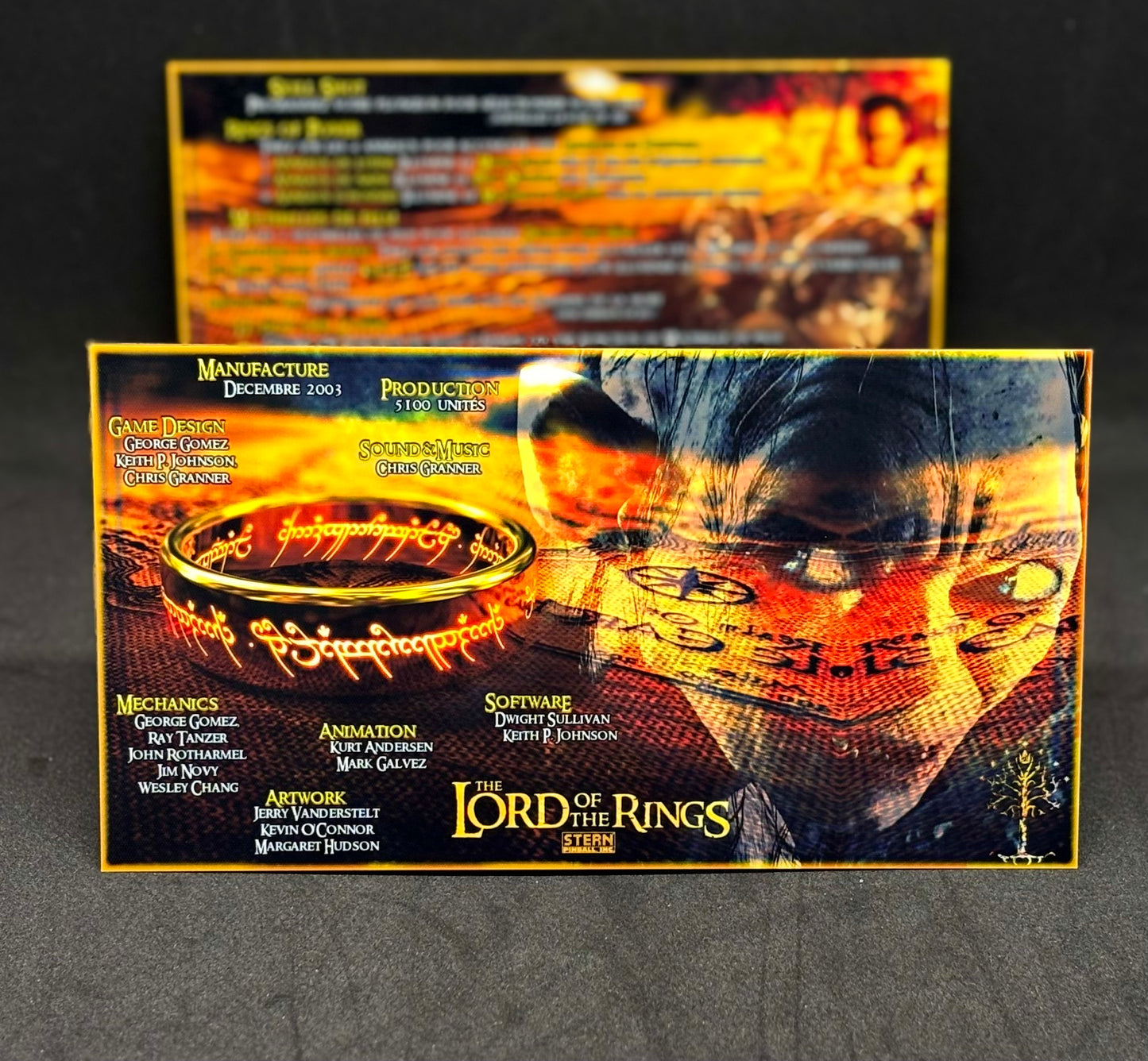 Instrucciones de las tarjetas de juego de pinball de Stern El Señor de los Anillos 2003 - Tarjetas de pinball personalizadas con impresión personalizada