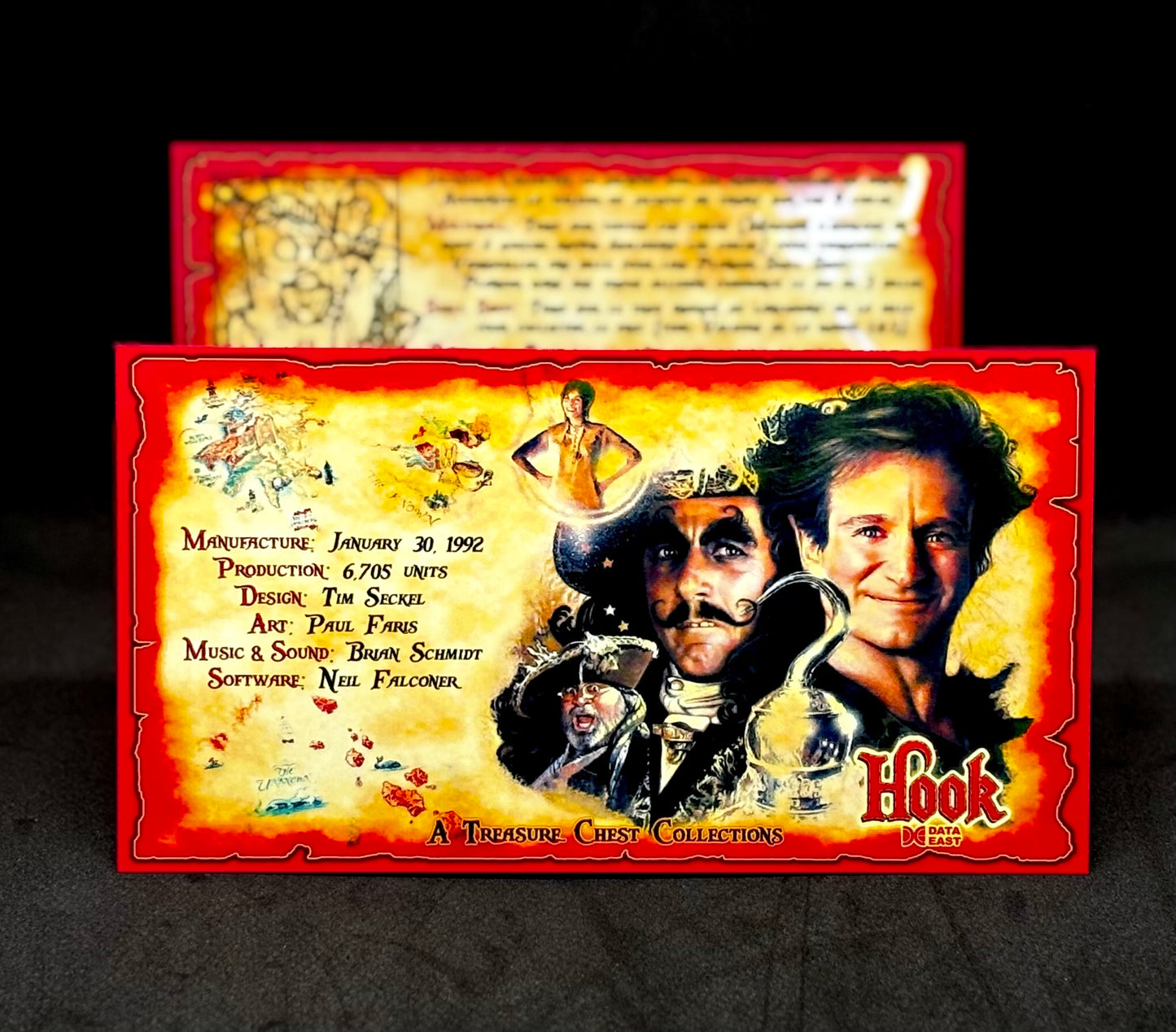 Instrucciones de las tarjetas del juego Data East Hook 1992, versión Pinball 2: tarjetas de pinball personalizadas con impresión personalizada.