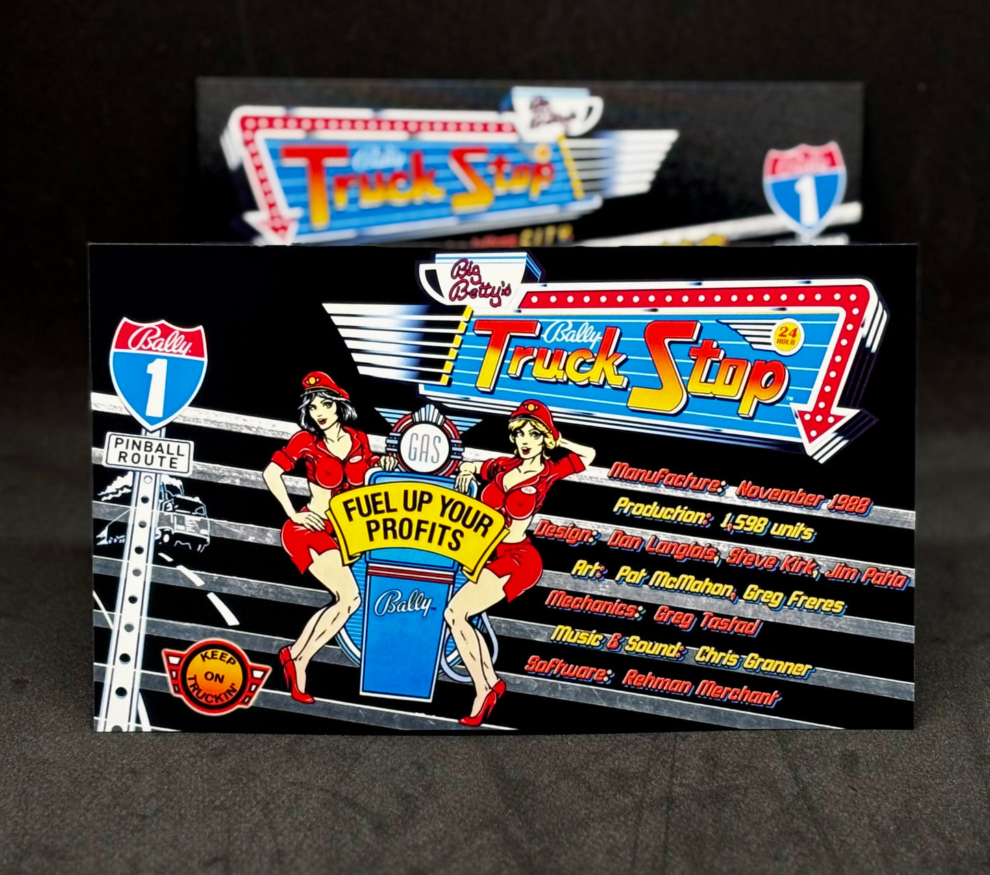 Instrucciones de las tarjetas del juego Bally Truck Stop 1988, delantal personalizado de pinball, reglas impresas