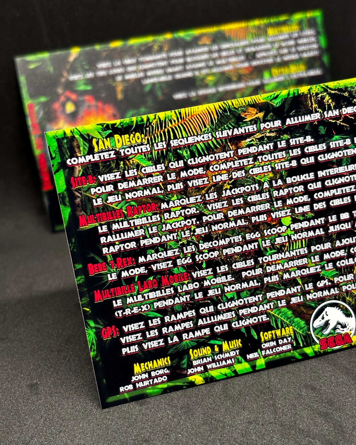 Instrucciones de las tarjetas del juego SEGA The Lost World Jurassic Park 1997, tarjetas de pinball personalizadas con impresión de pinball.