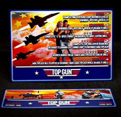 Instrucciones de las tarjetas del juego Gottlieb Gold Wings Top Gun 1986, reglas impresas del delantal personalizado de Pinball