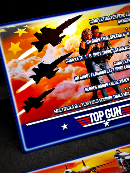 Instrucciones de las tarjetas del juego Gottlieb Gold Wings Top Gun 1986, reglas impresas del delantal personalizado de Pinball