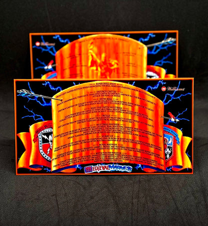 Williams Medieval Madness 1997 Game Cards Instructions Pinball Custom Apron Printed Rules V1