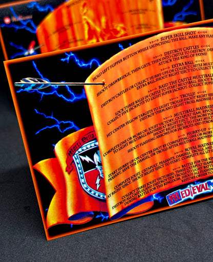 Williams Medieval Madness 1997 Game Cards Instructions Pinball Custom Apron Printed Rules V1