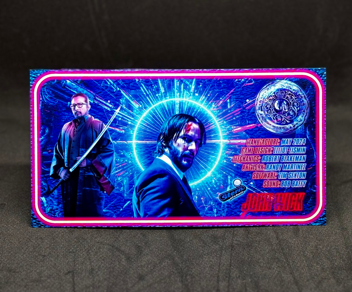Tarjeta de pinball Stern de John Wick 2024 Insider: Tarjeta de pinball personalizada con delantal