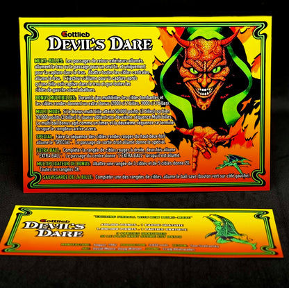 Gottlieb Devil's Dare 1982 Jeu Cartes Instructions Flipper Custom Apron règles imprimées V1