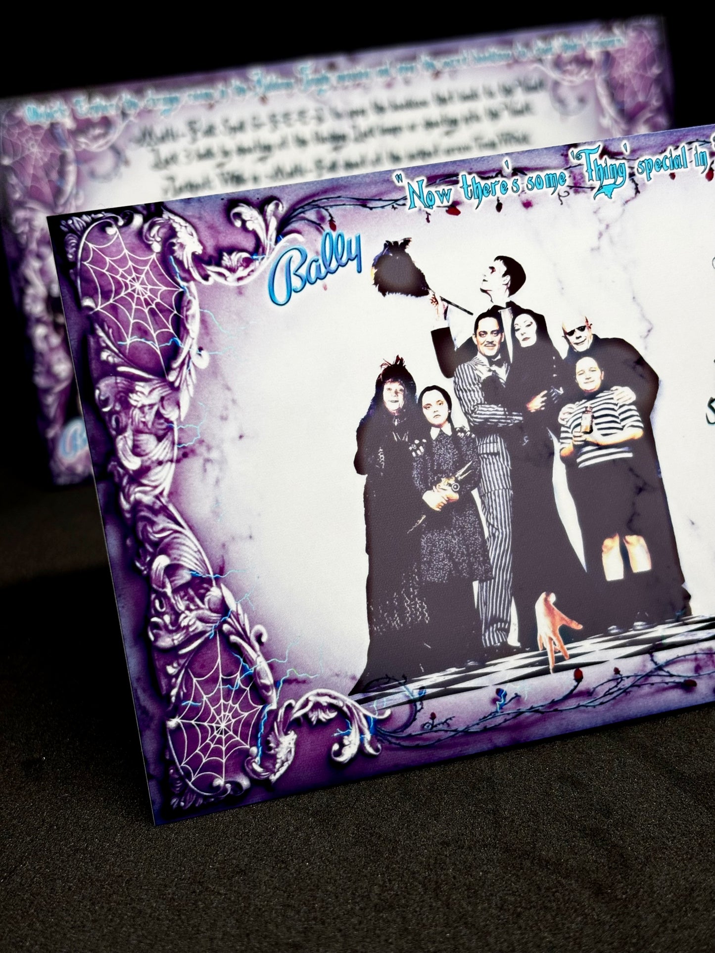 Instrucciones de las tarjetas del juego Bally The Addams Family 1992, máquina de pinball, delantal personalizado, reglas impresas V1