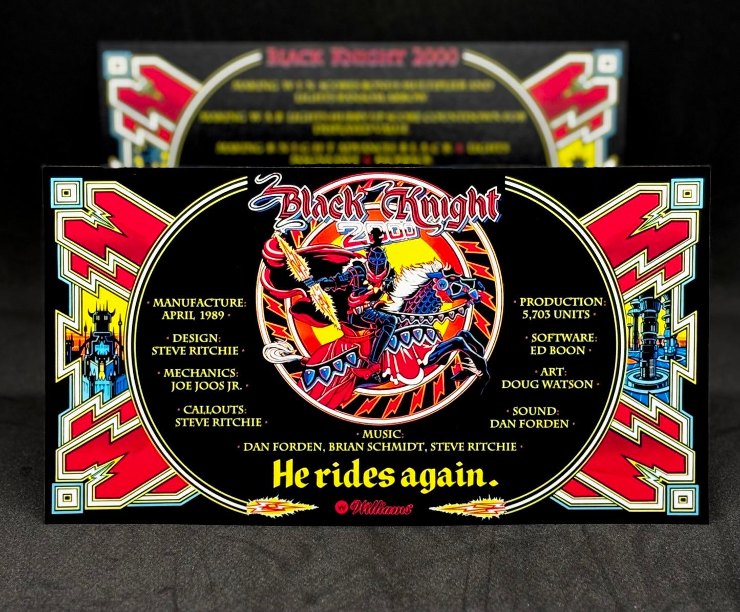 Williams Black Knight 2000 1989 Jeu Cartes Instructions Flipper Custom Apron règles imprimées