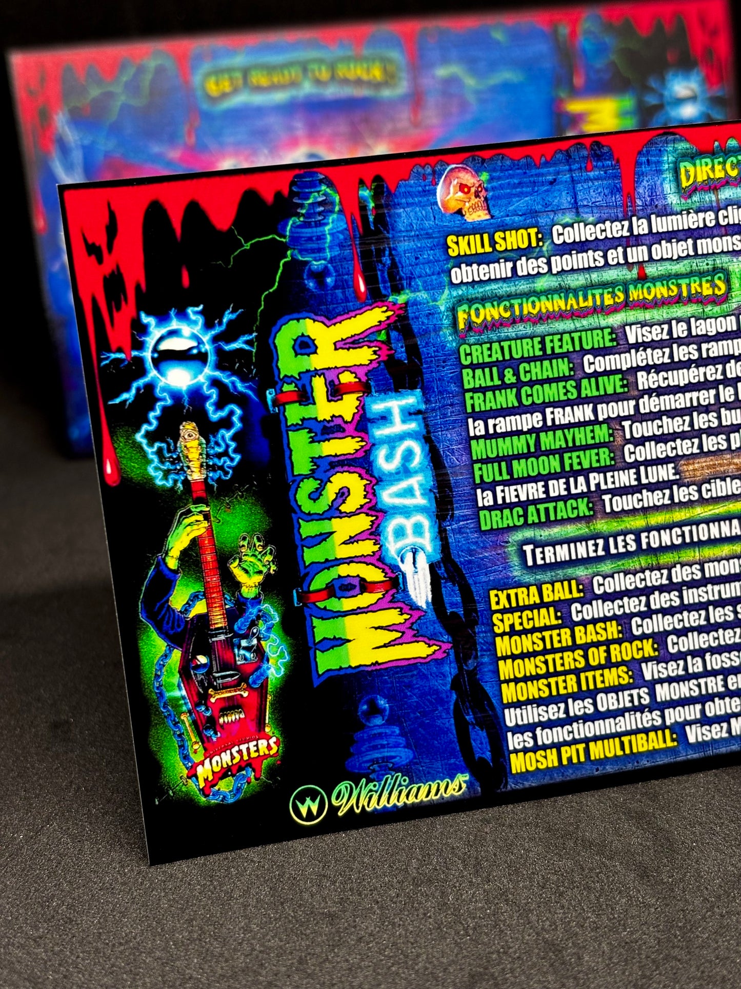 Instrucciones de las tarjetas del juego Williams Monster Bash 1998, delantal personalizado de pinball, reglas impresas V3