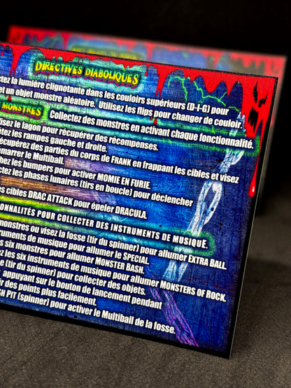 Williams Monster Bash 1998 Game Cards Instructions Pinball Custom Apron Printed Rules V3